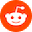 Reddit
Ícone circular vermelho com rosto sorridente branco e detalhes de engrenagem, em fundo escuro.